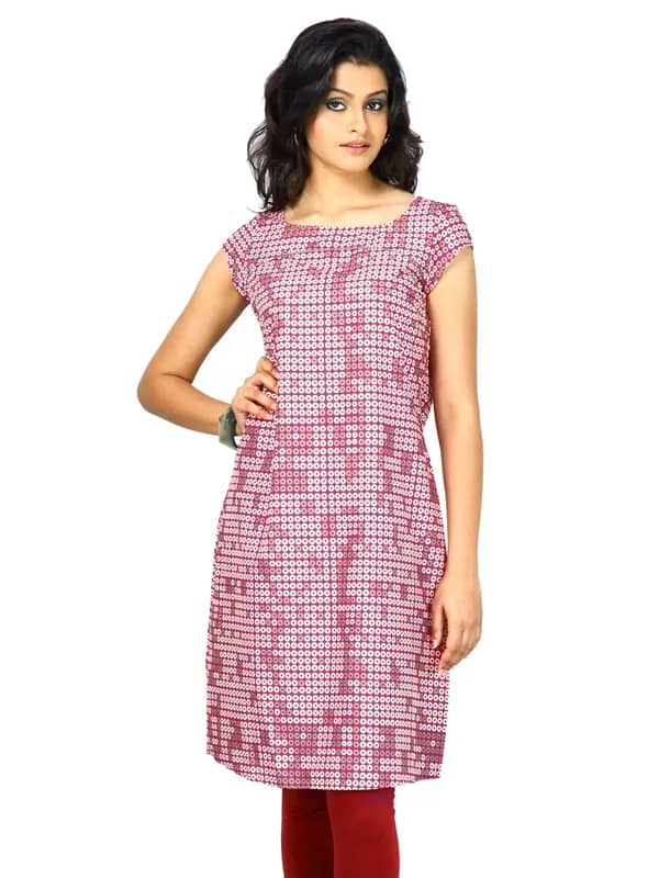 W Women Round Neck Short Sleeve Pink Kurta