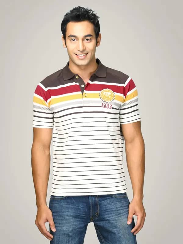 Proline Men Multicolured Striped Polo T-shirt