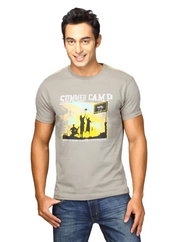 Proline Men Grey Printed T-shirt