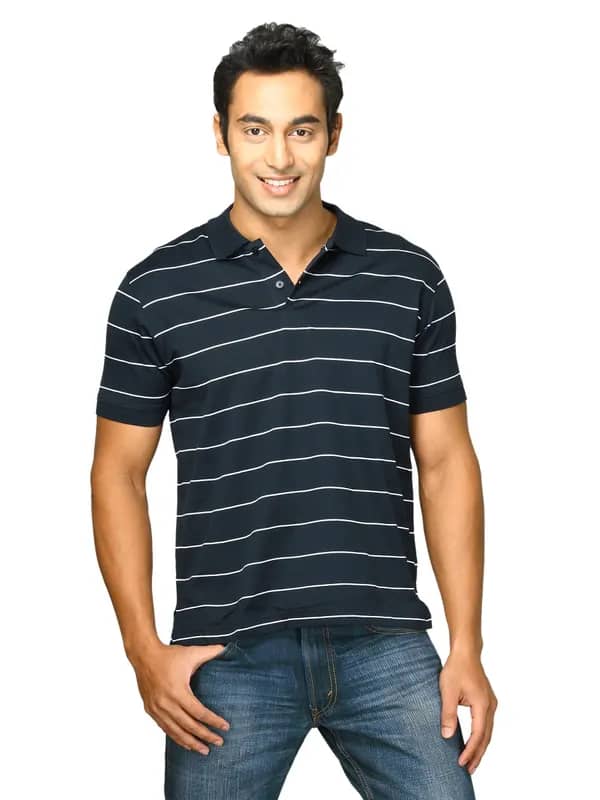 Proline Men Navy Striped Polo T-shirt