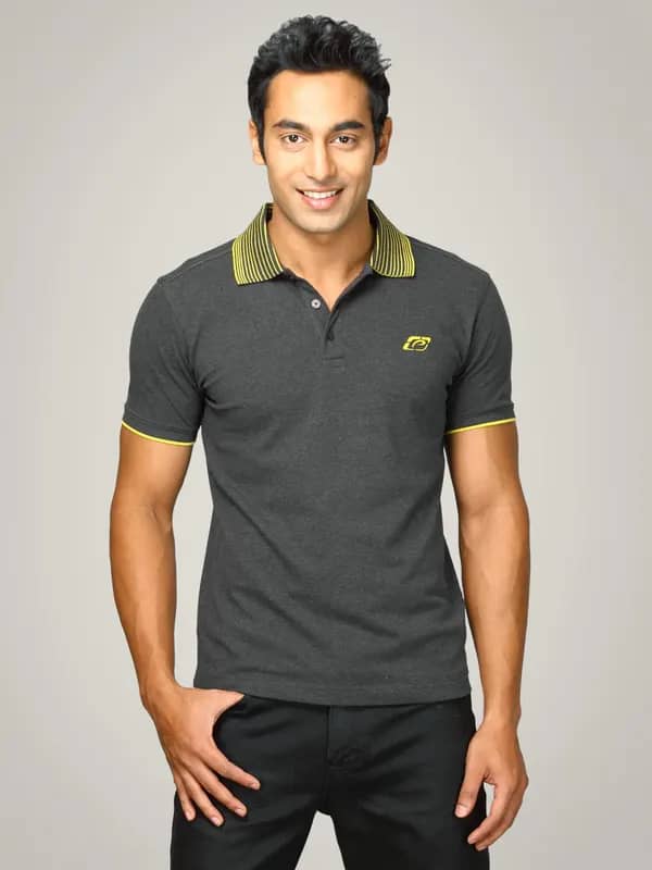 Proline Men Charcoal Grey Polo T-shirt