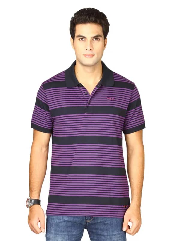 Fila Men's Striper Pique Polo Purple Navy T-shirt