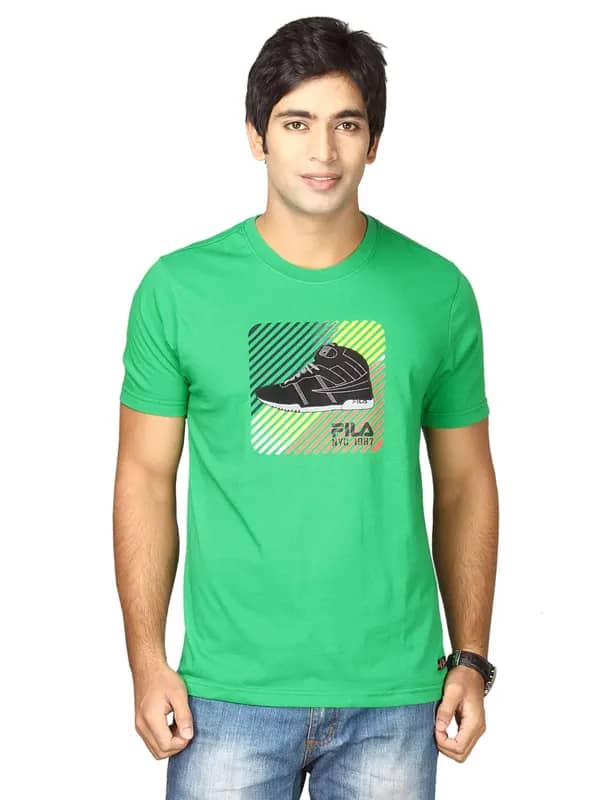 Fila Men's Round Neck Green Black T-shirt