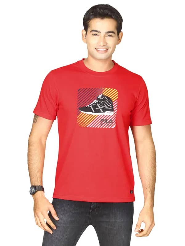 Fila Men's Round Neck Red Black T-shirt