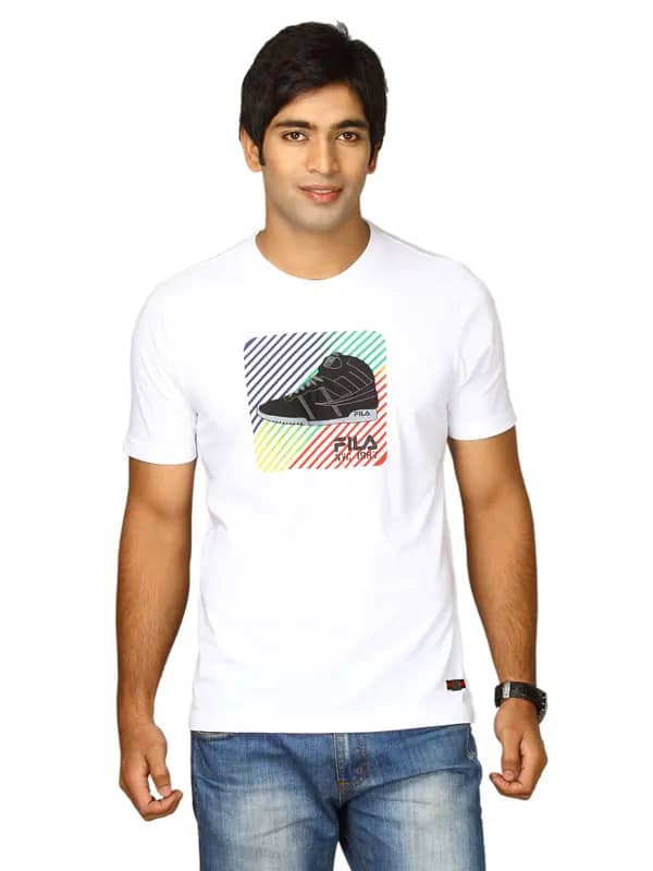 Fila Men's Round Neck Black White T-shirt