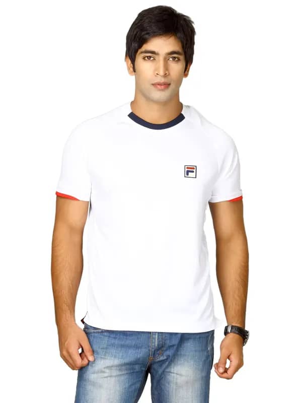 Fila Men's Crew Neck Reglan Sleeve White Blue Red T-shirt