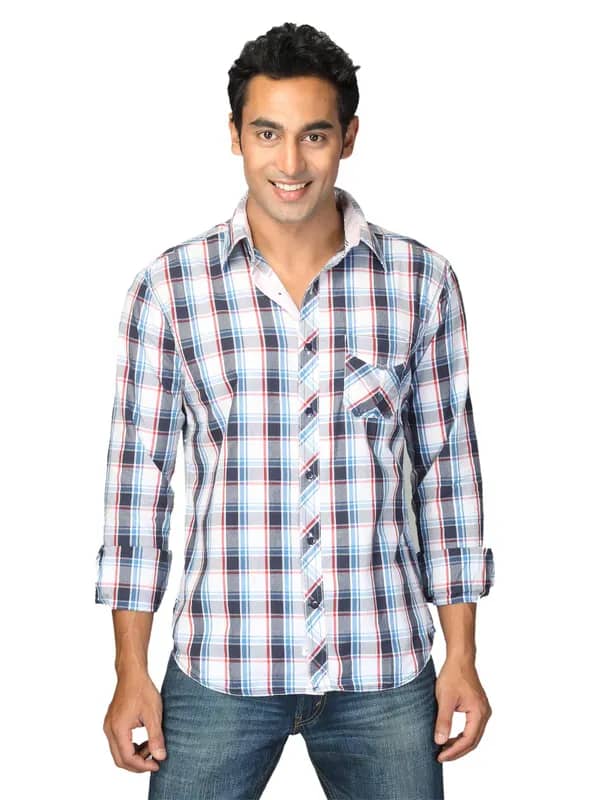 Highlander Men Blue Checked Hakan Slim Fit Shirt