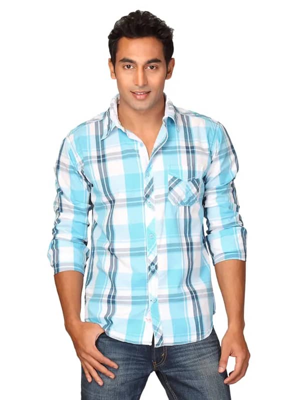 Highlander Men White Checked Hakon Slim Fit Shirt