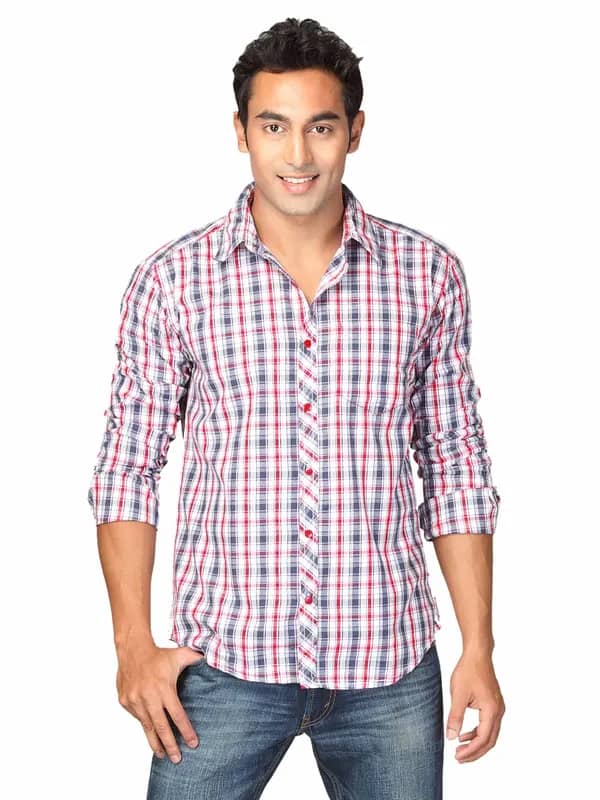 Highlander Men Red Checked Halbert Slim Fit Shirt