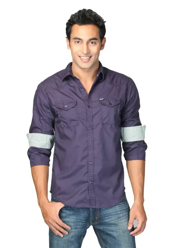 Locomotive Men Solid Poplin Laidley Purple Shirts