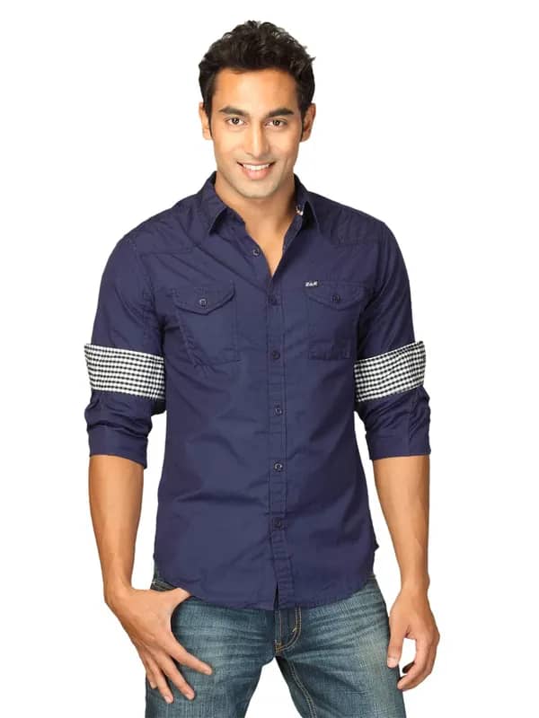 Locomotive Men Solid Poplin Laird Blue Shirts