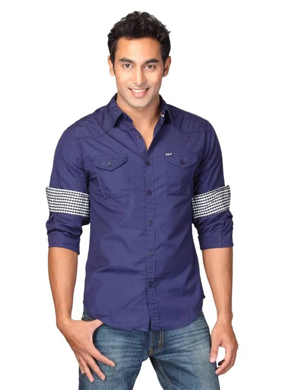 Locomotive Men Solid Poplin Lamar Blue Shirts