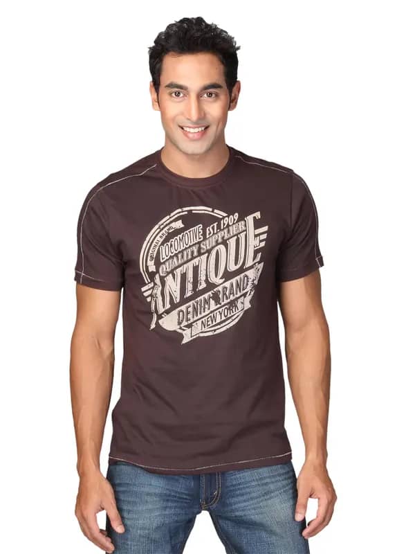 Locomotive Men Solid Langston Brown T-Shirts