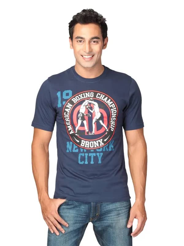 Locomotive Men Solid Lantos Blue T-Shirts