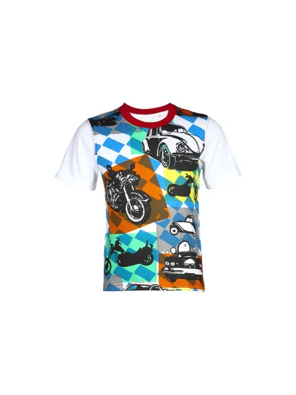 Doodle Boy's Car Print White Red Blue Teen Kidswear