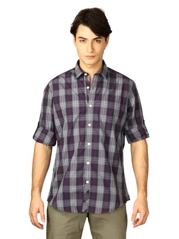 Scullers Men Purple Check Shirt