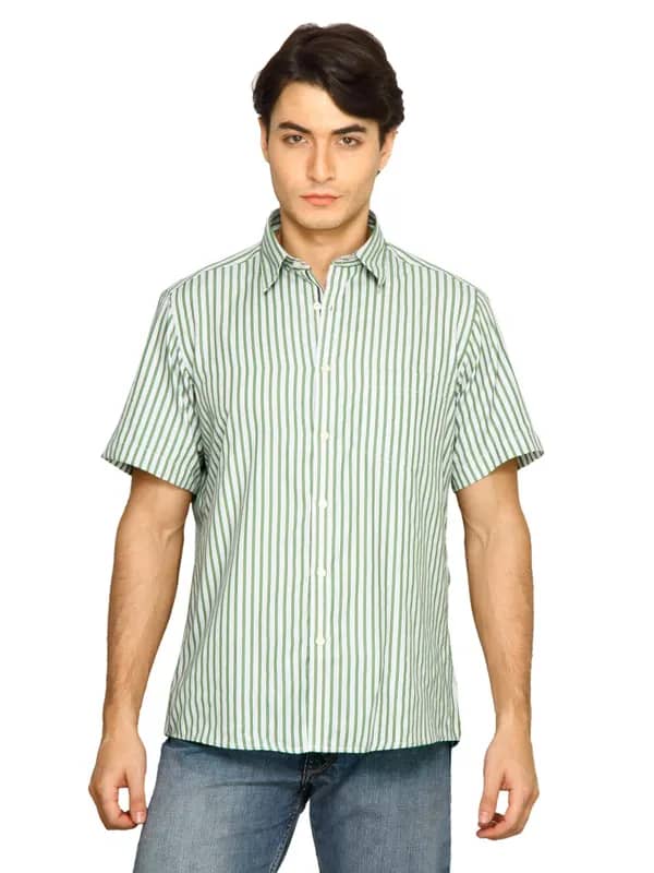 Indigo Nation Men Stripes Green Shirts
