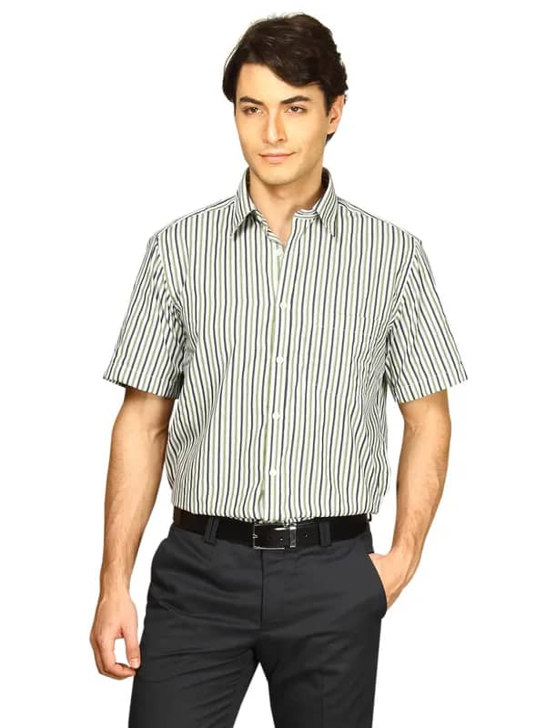 Indigo Nation Men Stripes Green Shirts