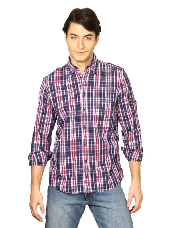 Indigo Nation Men Navy Blue Check Shirt
