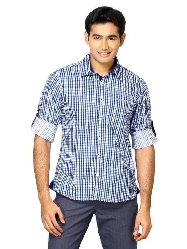 Indigo Nation Men Blue Check Shirt