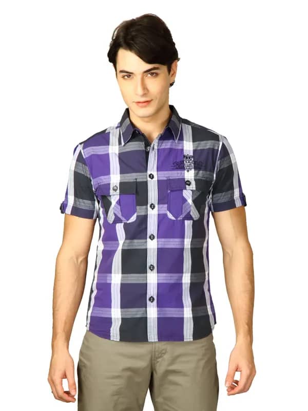 Spykar Men Ranger Black & Purple Check Shirt