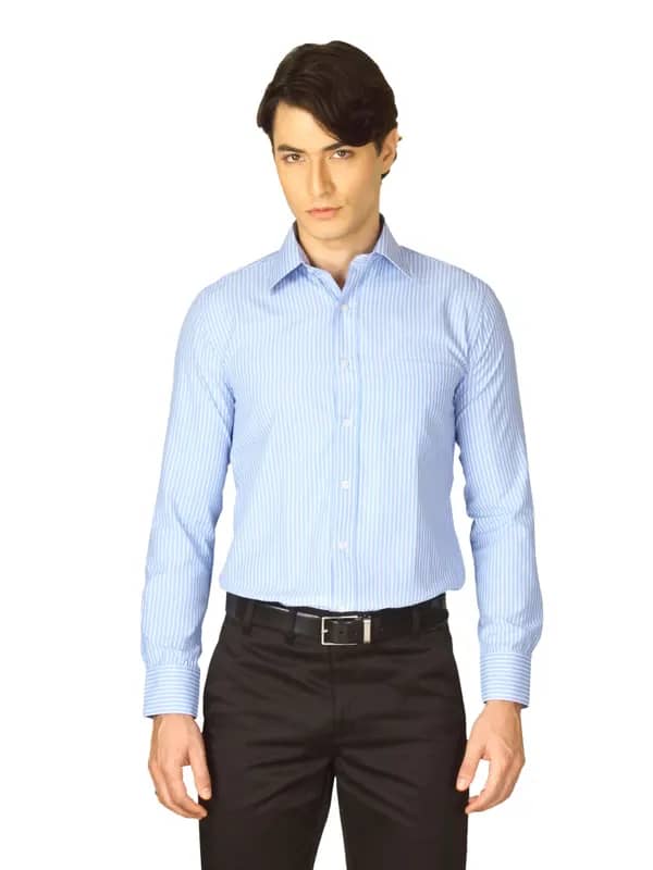 Mark Taylor Men Blue Striped Shirt