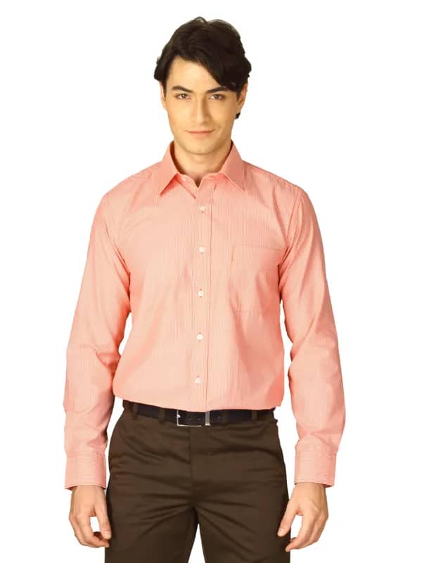 Mark Taylor Men Orange Striped Shirt