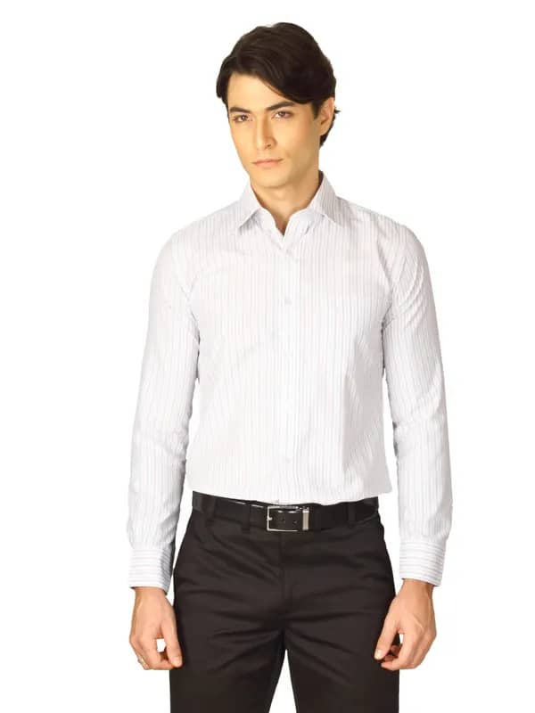 Mark Taylor Men White Striped Shirt