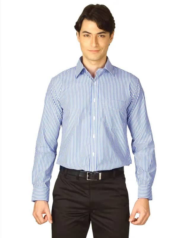 Mark Taylor Men Blue Striped Shirt