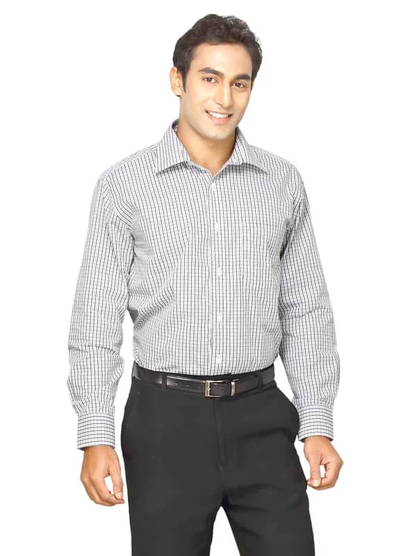 John Miller Men White & Black Check Shirt