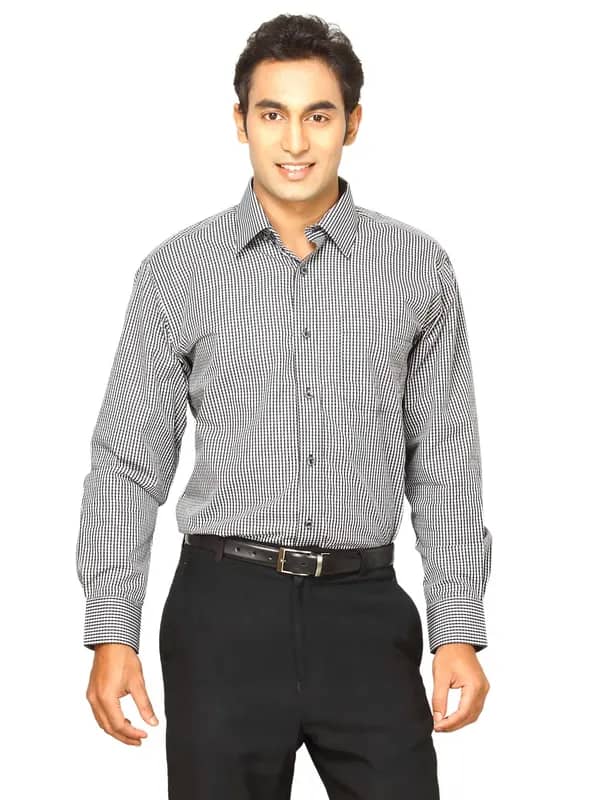 John Miller Men Check Black Shirts