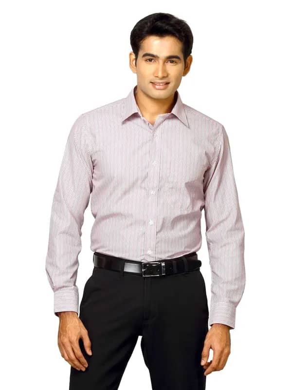 Mark Taylor Men White Striped Shirt