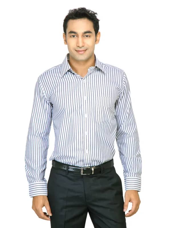 Mark Taylor Men Blue Striped Shirt