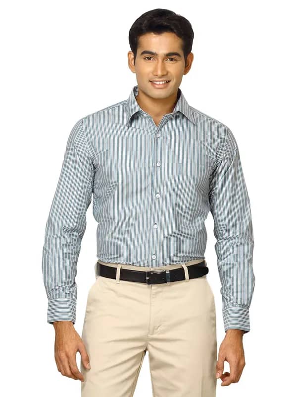 Mark Taylor Men Green Striped Shirt