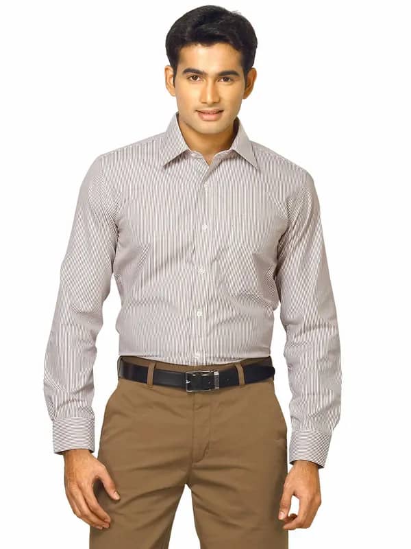 Mark Taylor Men Brown Striped Shirt