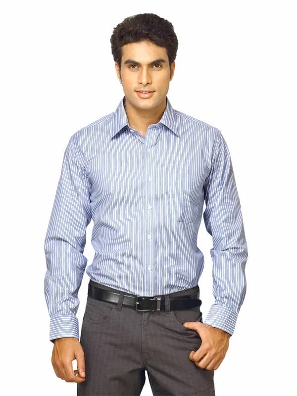 Mark Taylor Men Blue Striped Shirt