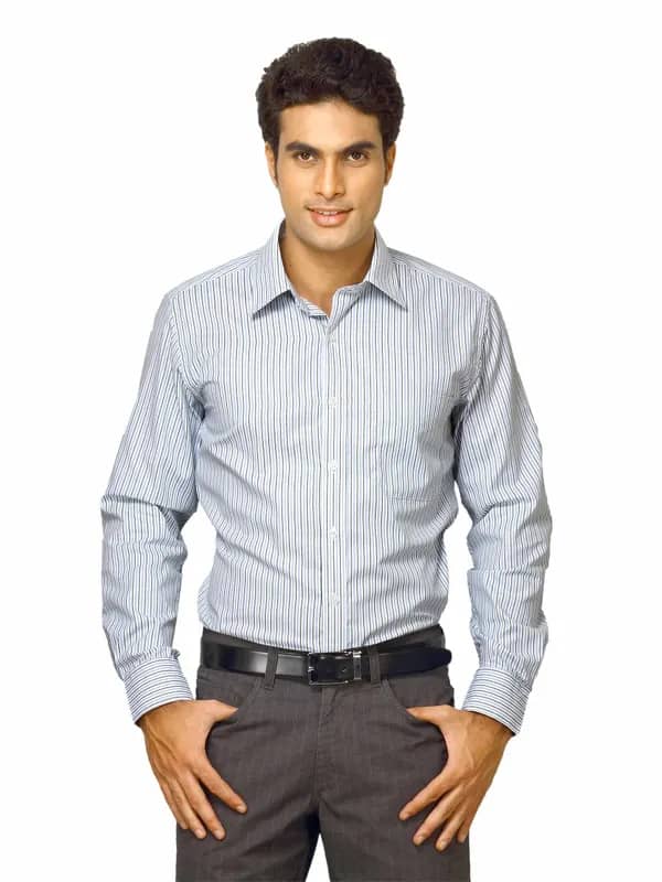 Mark Taylor Men Blue Striped Shirt
