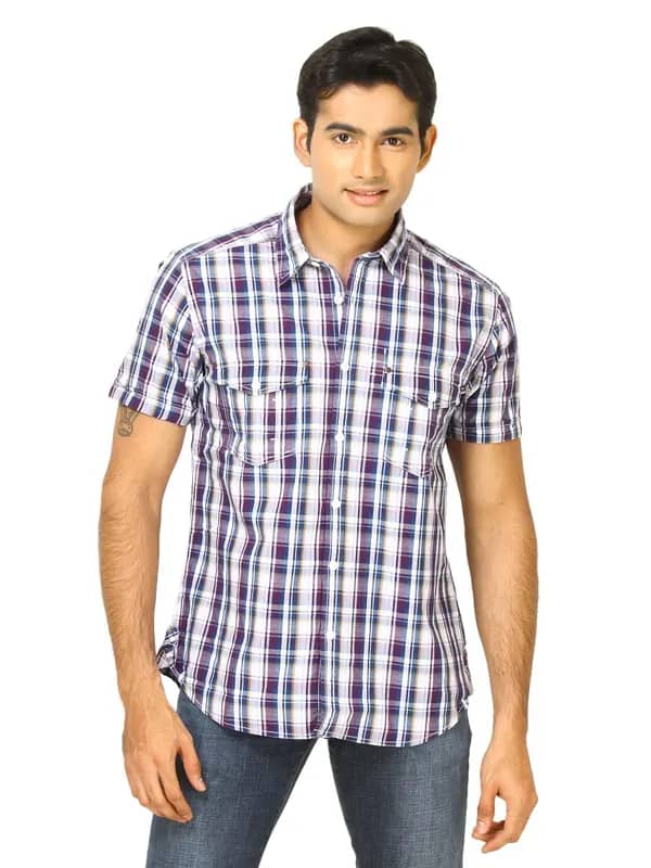 Scullers Men White Check Shirt