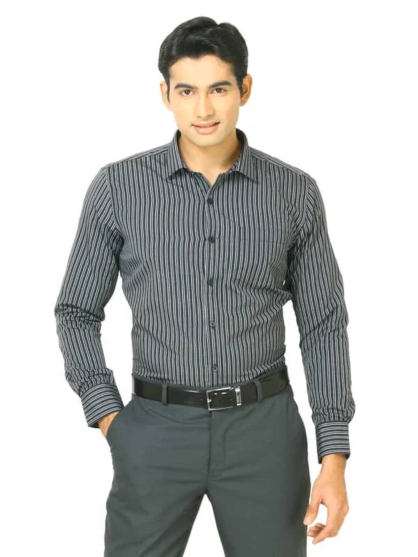 John Miller Men Black & Grey Striped Shirt