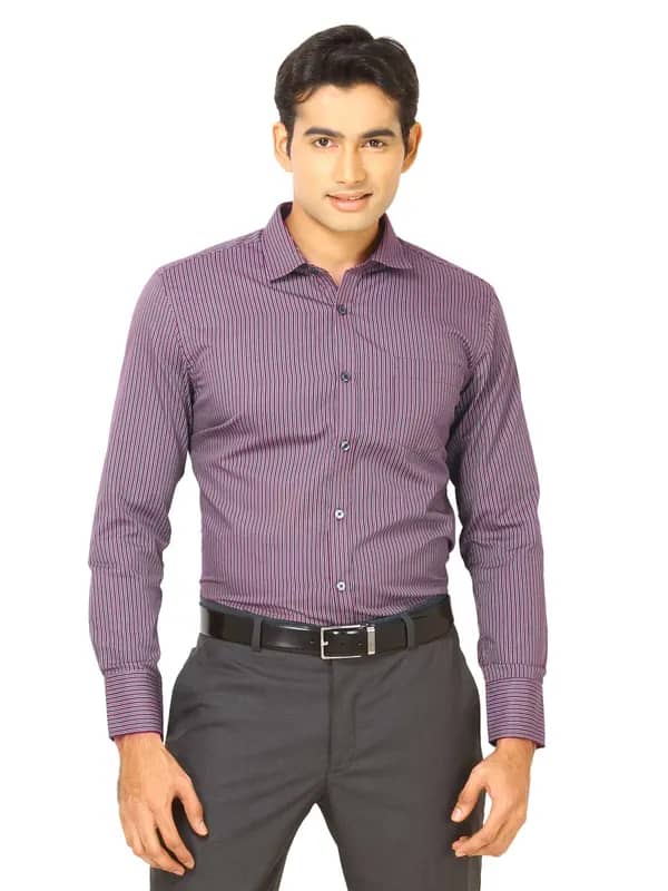 John Miller Men Maroon grey Stripe Maroon Shirts