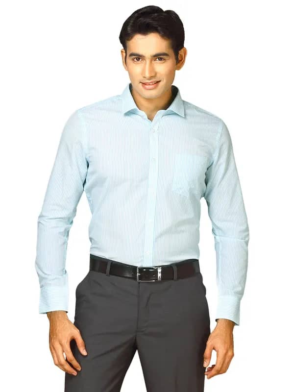 John Miller Men Striped Light Blue Striped Shirt