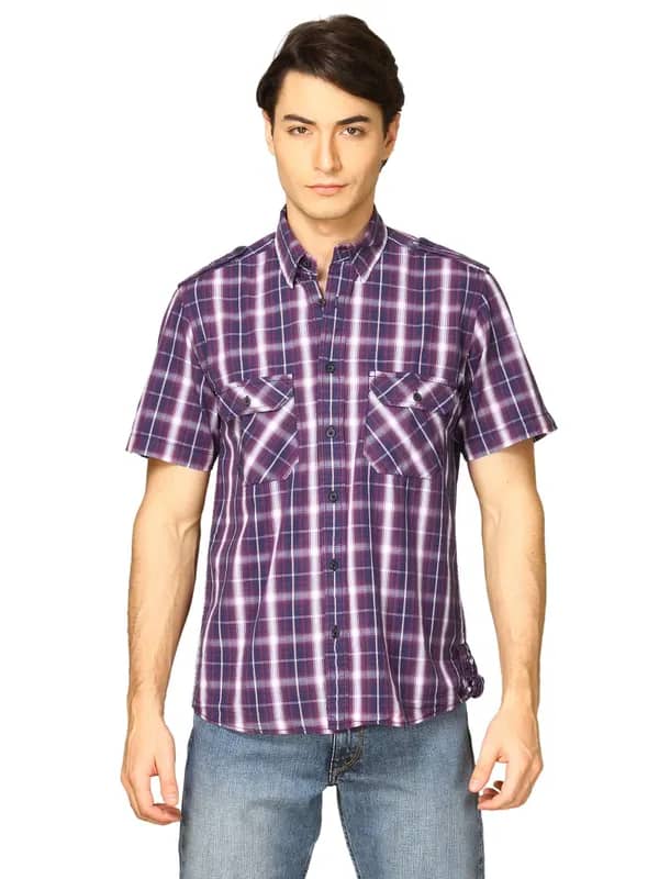 Indigo Nation Men Checks Purple Shirts