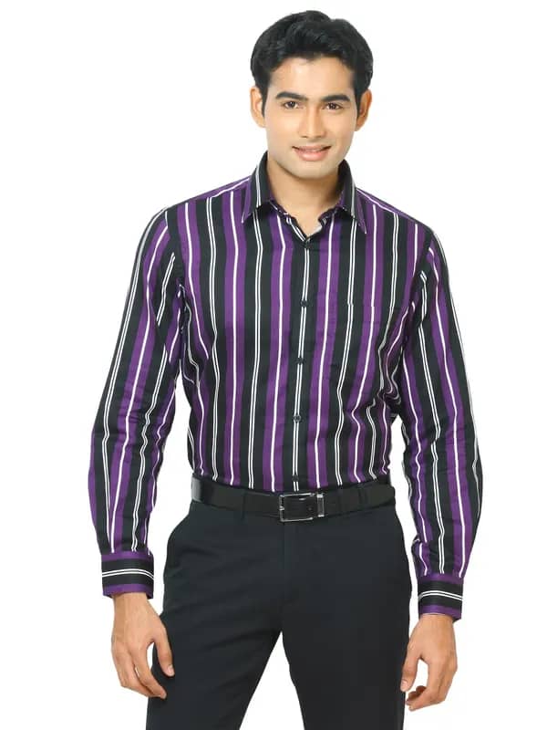 Indigo Nation Men Bling Purple Striped Shirt