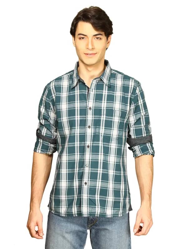 Indigo Nation Men Checks Shirt Green Shirts