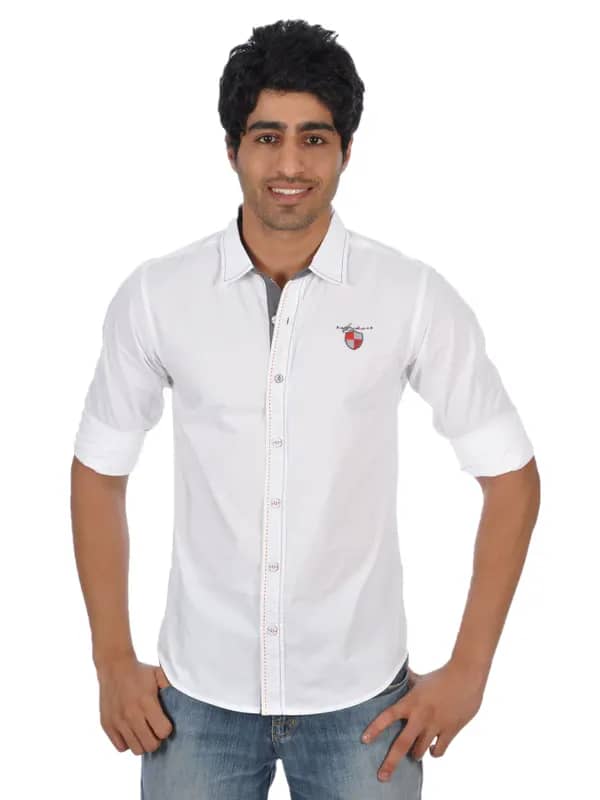 Spykar Men Ranger With Red Stitch Line White Shirts