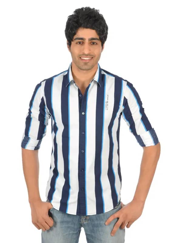 Spykar Men Ranger Blue White Stripes Shirts