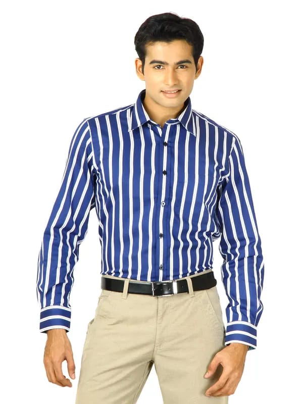 Indigo Nation Men Blue & White Stripe Shirt