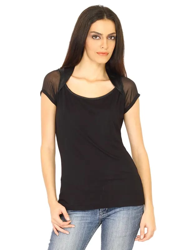 United Colors of Benetton Women Solid Black Tops