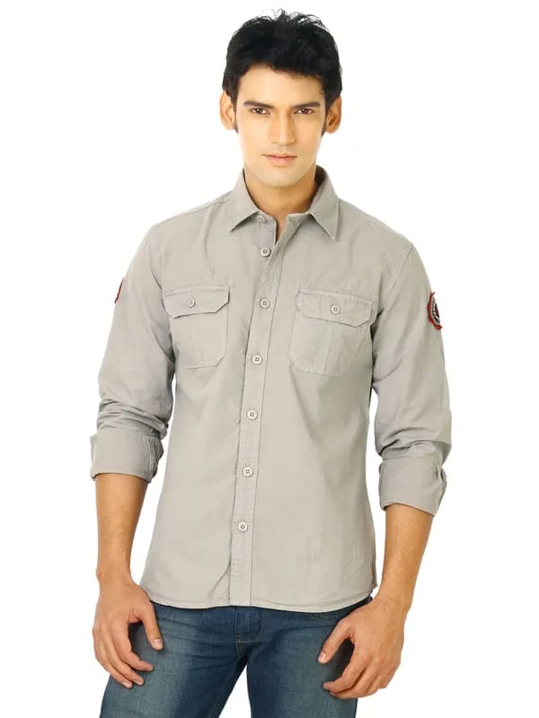 Flying Machine Men FS Solid Grey Shirts