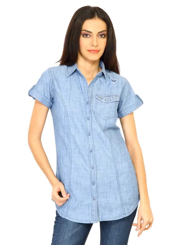 Flying Machine Women HS Blue Denim Shirt